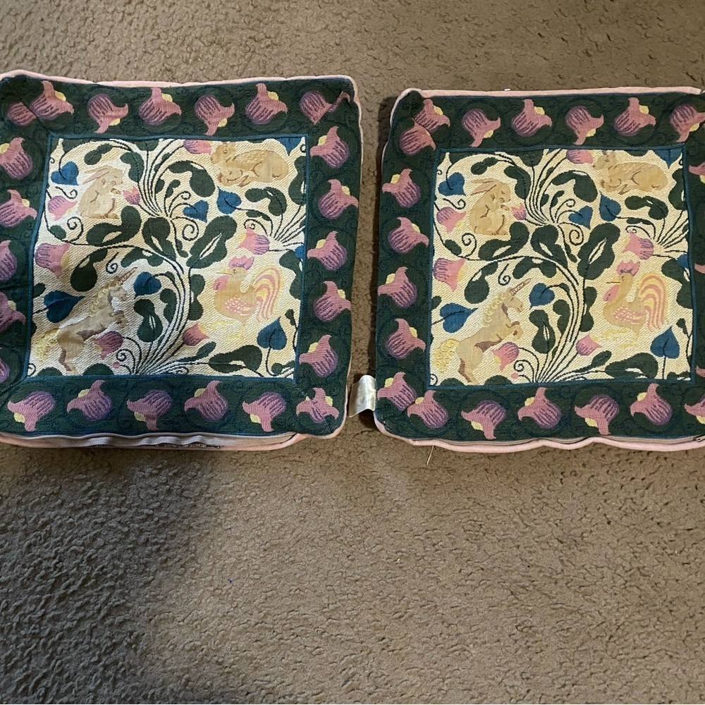 Vintage Decor France 2 Floral Rabbit Unicorn Embroidered Tapestry Pillow Shams - Picture 4 of 16